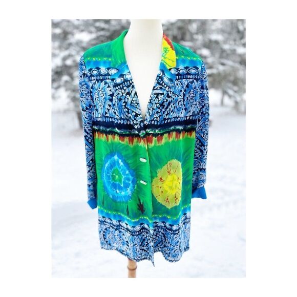 80s Platinum by Dorothy Schoelen Pop Art Chiffon Jacket Blazer Mixed Print Neon - Picture 5 of 13